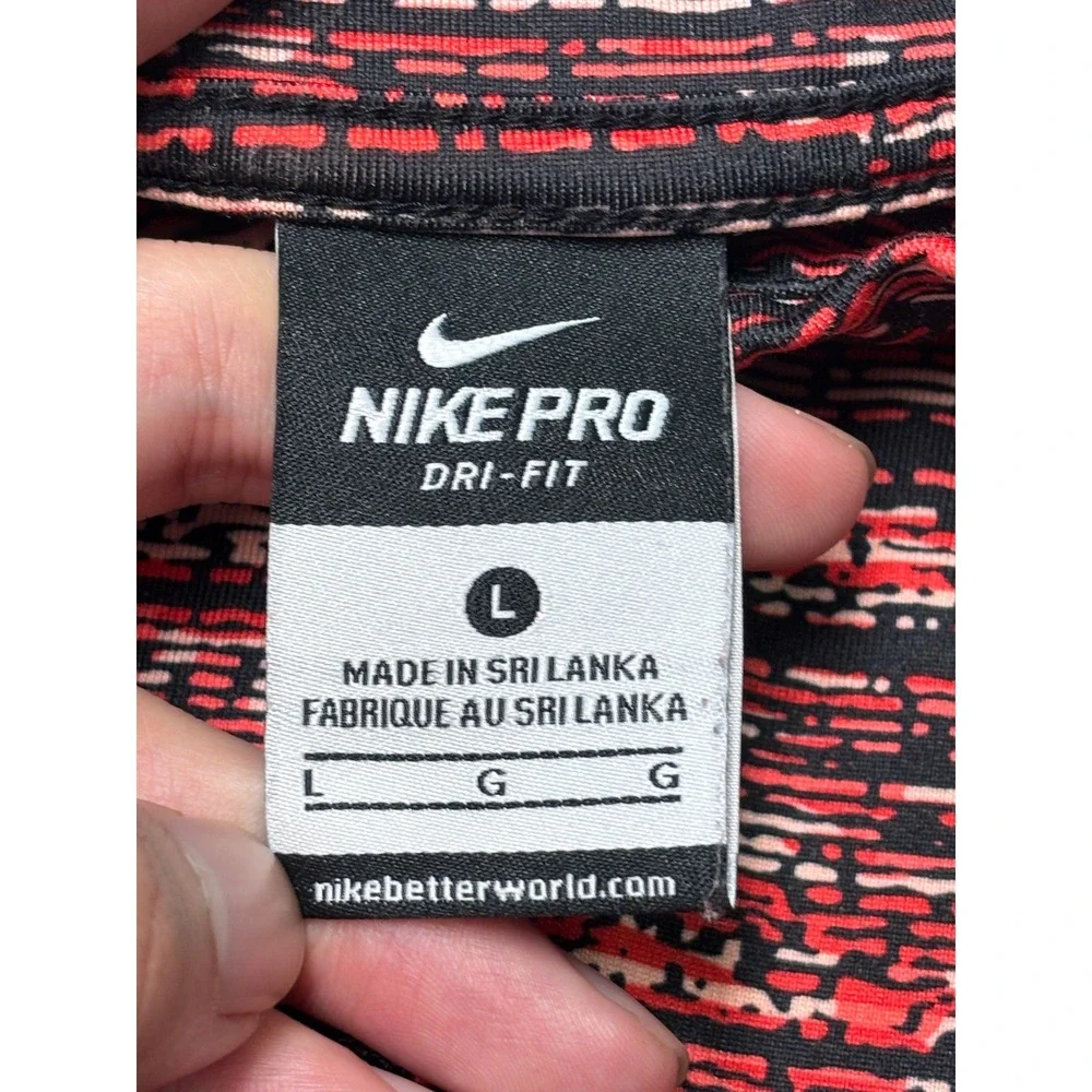 Nike Pro‎ Dri-FIT Womens Large Quarter Zip Pullover Red Black Abstract Print Top